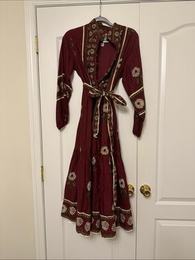 Lea nwot never worn Burgundy Floral Tie-Waist Maxi Dress 100% cotton